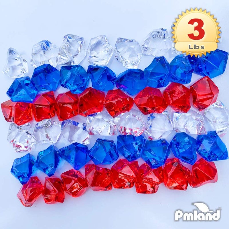 PMLAND Clear Fake Ice Rocks â€“ 550Pcs Large Acrylic Gems Crushed Plastic Diamonds, Red White Blue (3Lbs/2.25 Quarts) â€“ Bulk Vase Filler for Centerpieces Patriotic Theme DÃ©cor Aquarium Table Scatter - Image 4